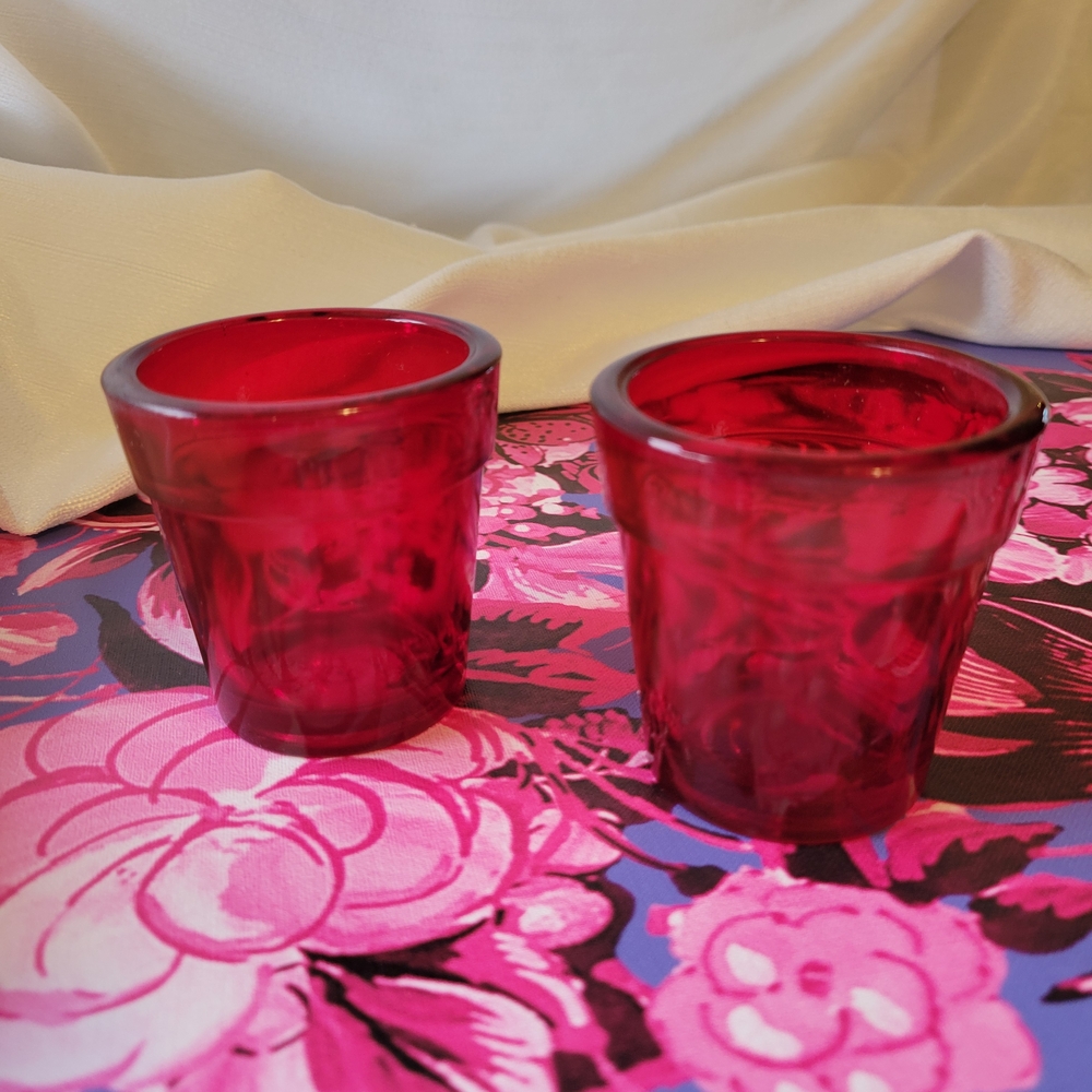 Set of Red Glass Votive Holders